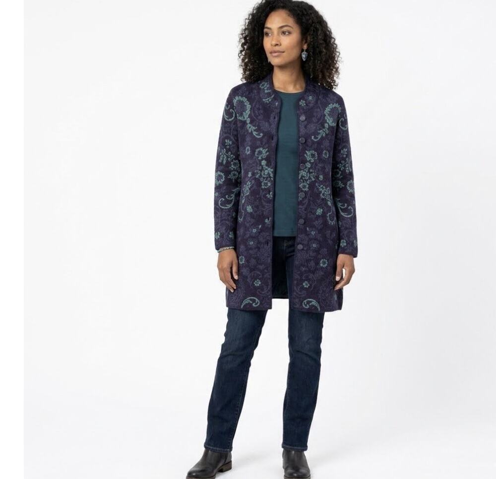 Novica 100% Baby Alpaca Cardigan Sweater NORDIC Women XL Peru Blue